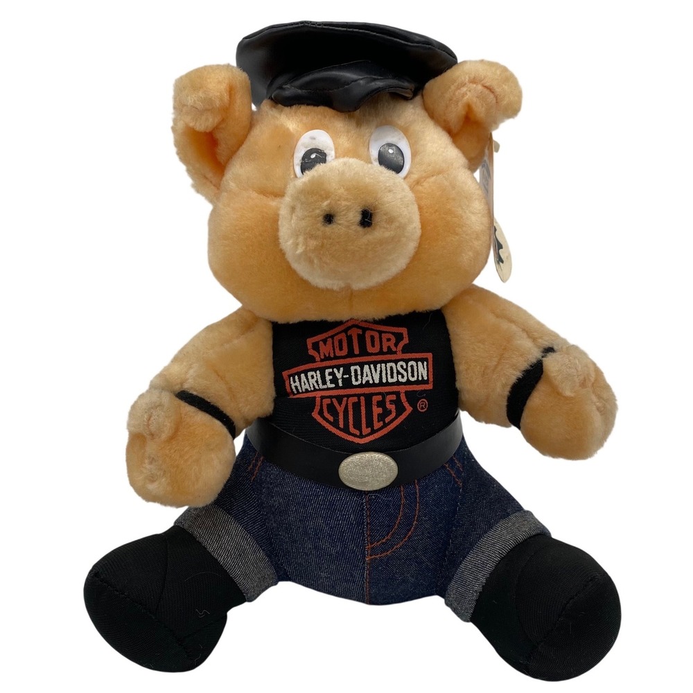 Harley-Davidson Biker Pig Plush 1993Vintage Play-By-Play Tan Denim Hat